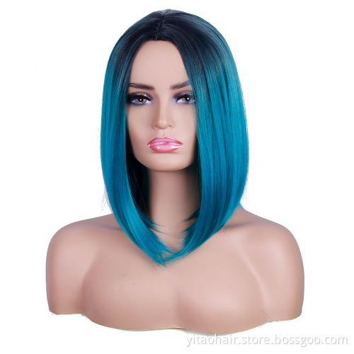 Blonde Color Bob Non Lace Wigs Synthetic Hair Wholesale 613 Blonde Blue Red Green Ombre Short Bob Wigs for Women